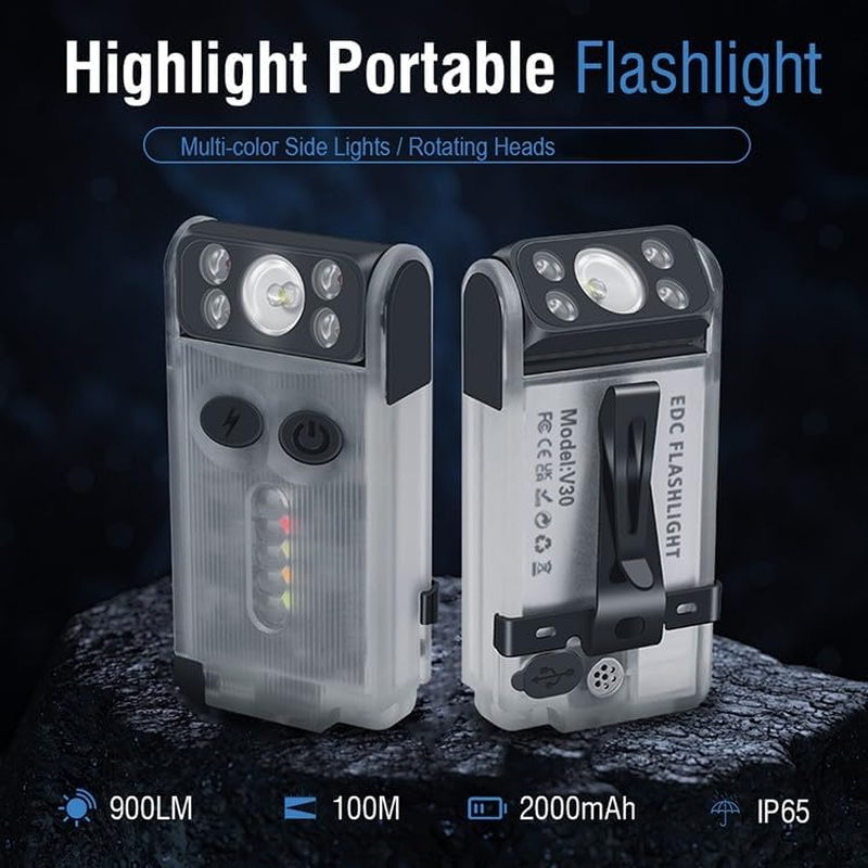 Vortex V30 EDC Flashlight Red UV Green Warm White Light Emergency Signals Fluorescent Powerful 900 Lumen Rechargeable Pocket LED Keychain Flashlight Magnetic End 180&deg; Twistable Head 2-Direction Clip image number 4