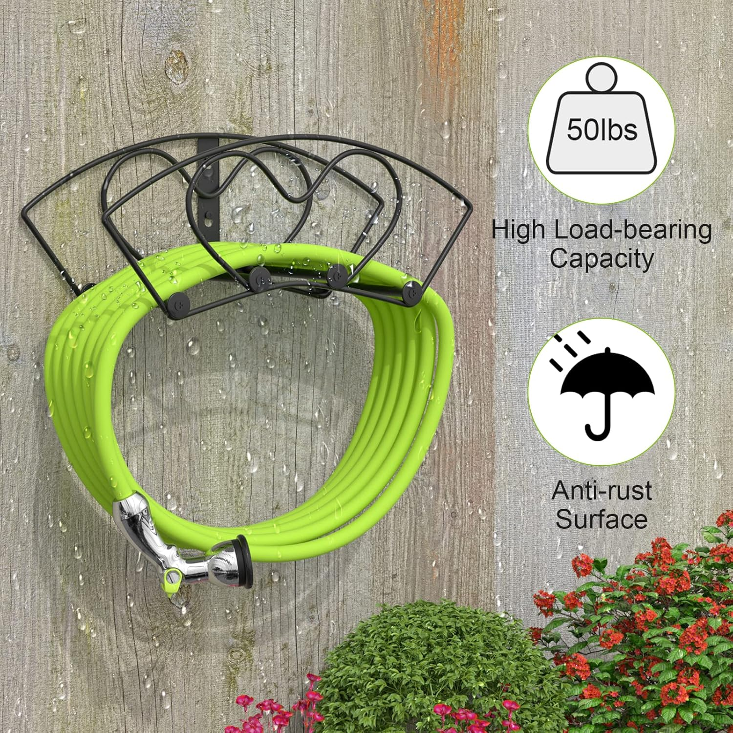 Hose Holder Wall Mount, Heavy Duty Garden Hose Reel Holder, Solid Metal Hose Hanger Holds up to 150Ft, Garden Hose Storage Hose Reel for Outside, Black image number 4