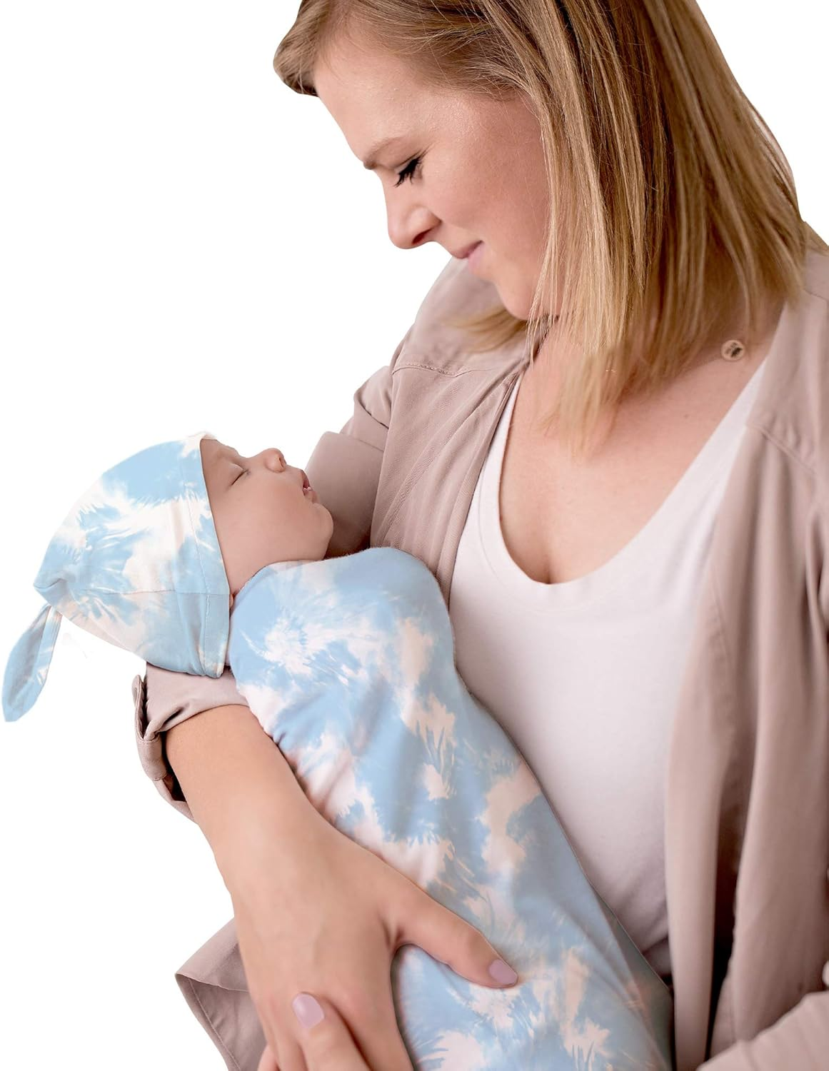 Itzy Ritzy Cocoon & Hat Swaddle Set, Cutie Cocoon Includes Name Announcement Card & Matching Jersey Knit Cocoon & Hat Set, Perfect for Newborn Photos, for Ages 0 to 3 Months, Blue Cloud Tie Dye - Dinosaur image number 5