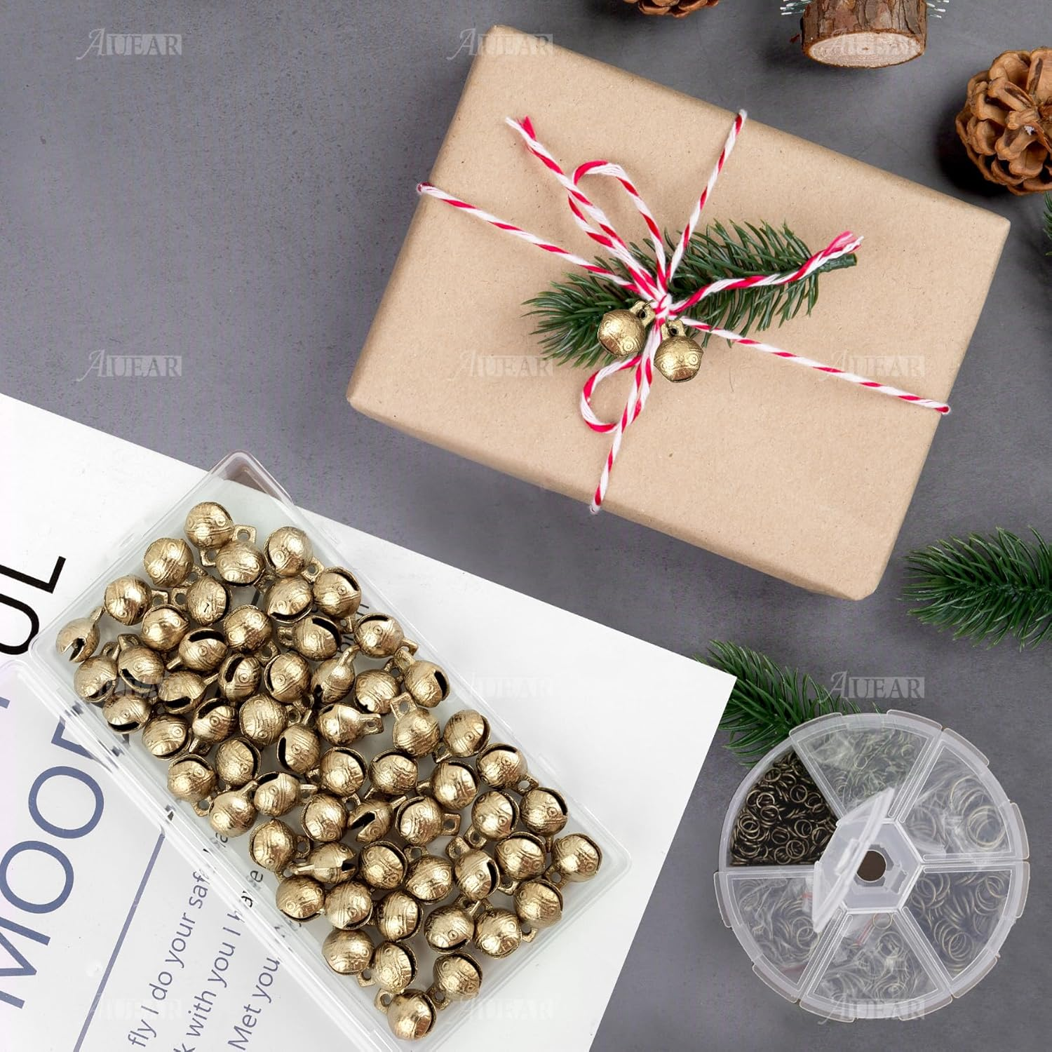 AUEAR, 30 Pack Antique Gold Bells Tibetan Brass Bells Vintage Indian Bells Charms Pendants for Pet Bell Dog Collar Bells Crafting Home Door Decor, Brass image number 3