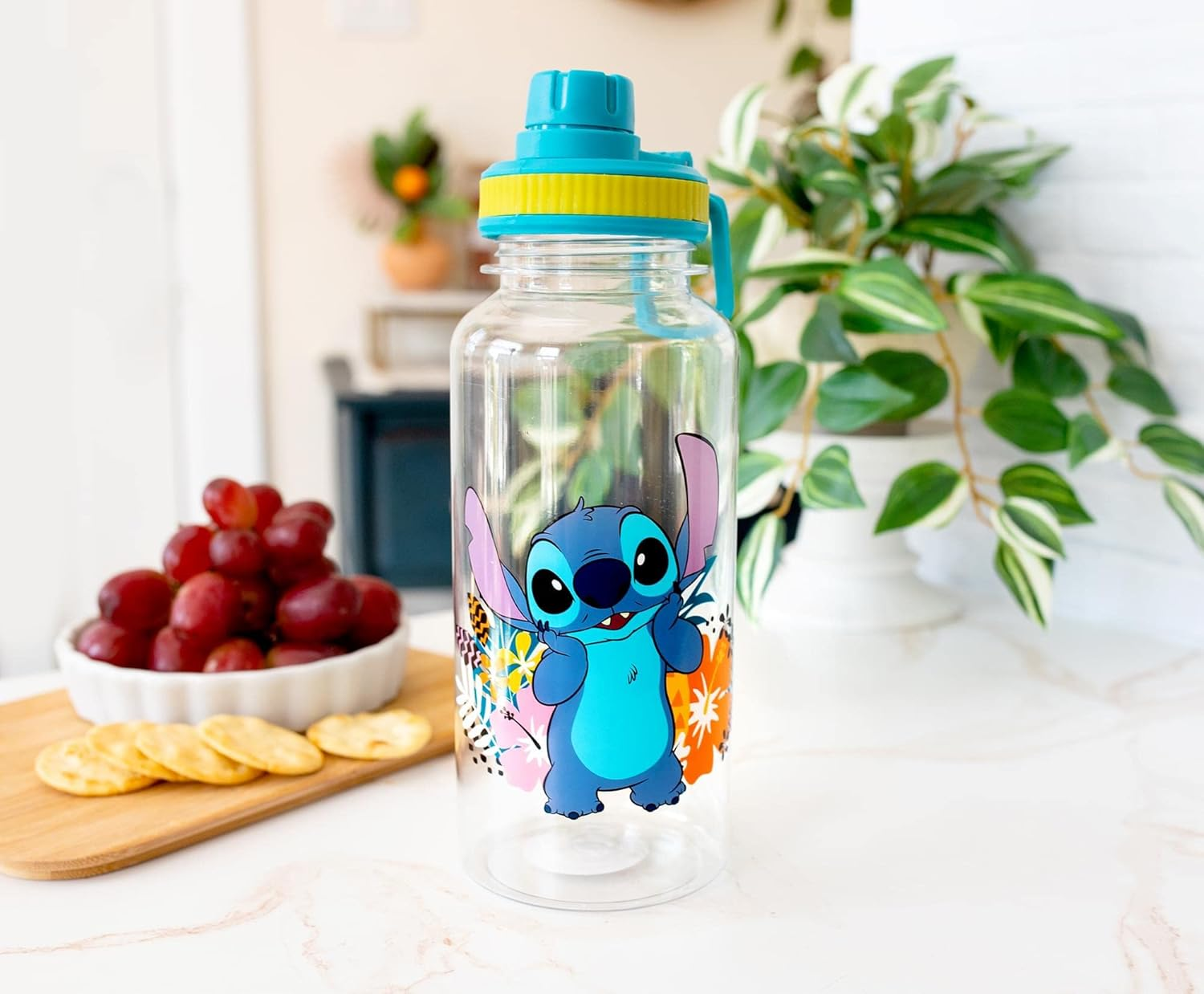 Silver Buffalo Lilo and Stitch Tropical Flowers Twist Spout Plastic Water Bottle with Stickers You Stick Yourself, 32 Ounces image number 5