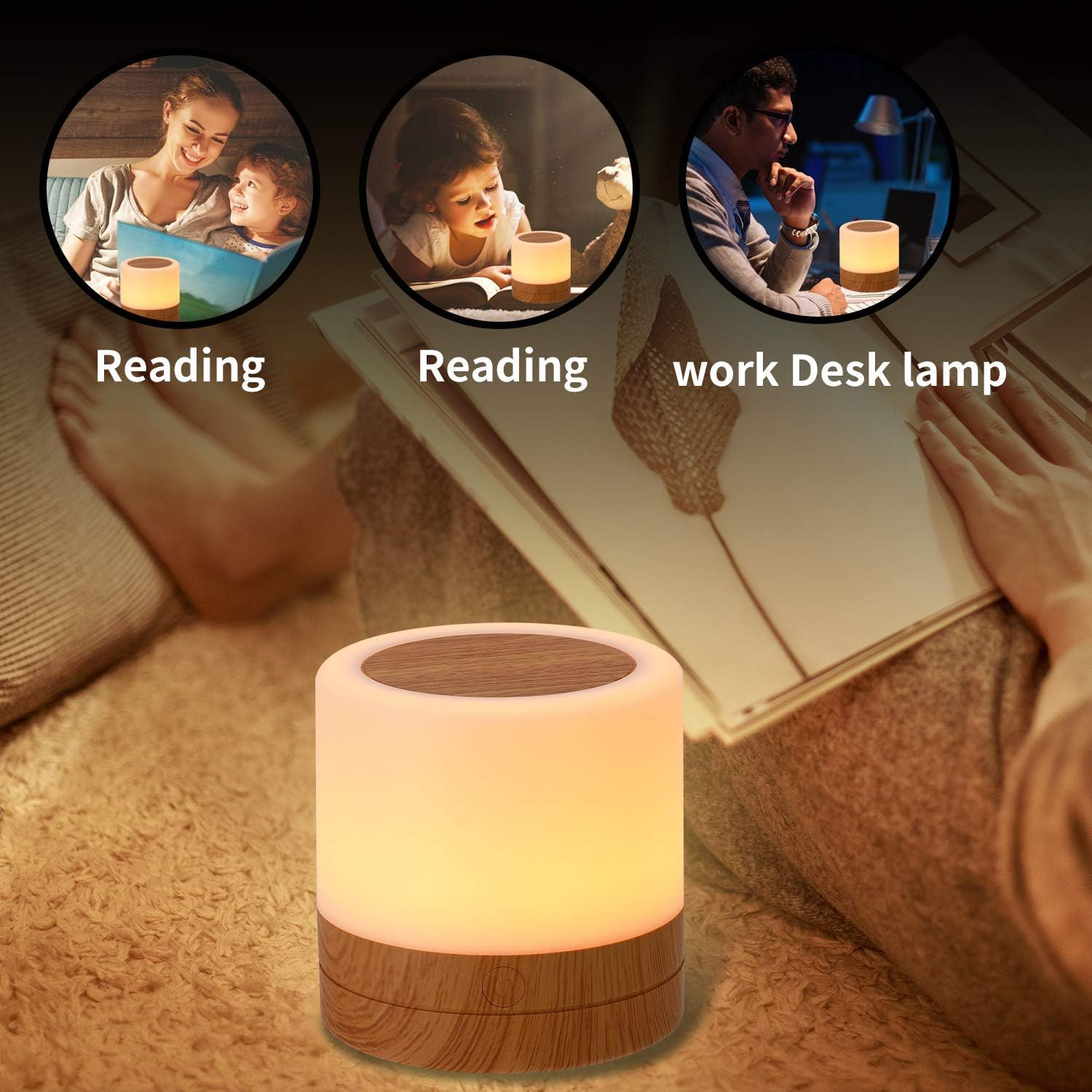 Children'S Room Night Light, USB Rechargeable Small Desk Lamp, 7Colors and 4 Brightness Options, Touch Sensitive Bedside Cordless Desk Lamp, Portable Bedroom and Living Room Night Light (2-Pack,Brown) image number 6