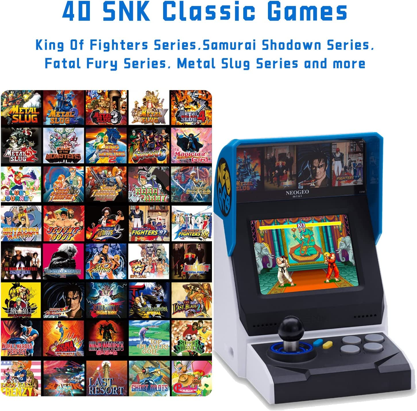 NEOGEO Mini Arcade International Version, 40 Pre-Loaded Classic SNK Games:The KING of the FIGHTERS/METAL SLUG and More, Built-In Clearly 3.5&rdquo;LCD Screen, HDMI and 2 Gamepad Ports image number 1