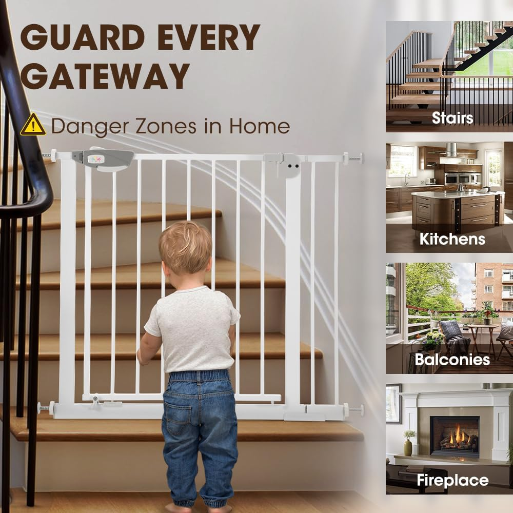 Playpals Baby Gate for Babies, Elders and Pets, 85-94 CM Auto Close Baby Safety Gate for Doorways Stairs, Pressure Mounted Walk through Safety Stair Gate, No Drill, 76 CM Tall, White image number 6