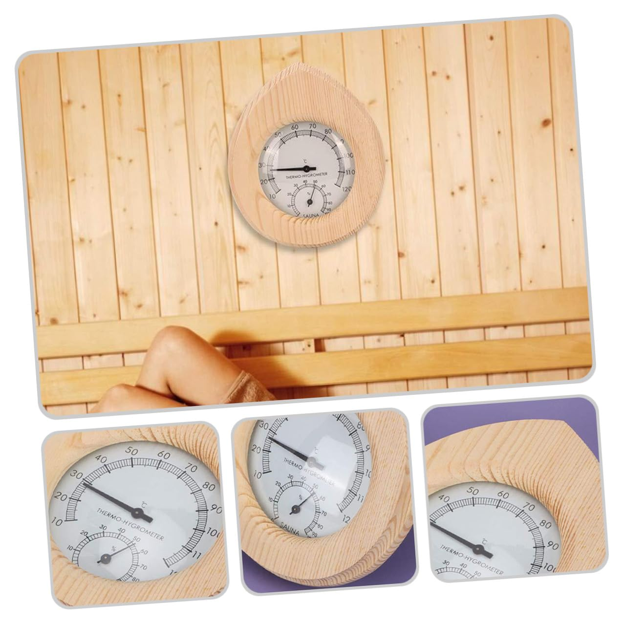 COHEALI Sauna Hygrothermograph Indoor Outdoor Temperature Humidity Gauge with Scale Hanging Design Wood Copper Abs for Sauna Rooms Nursery Garden image number 4