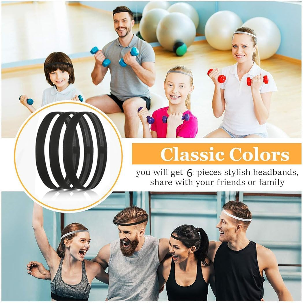Aufondof 6 Pieces Thin Non-Slip Elastic Sport Headbands, Hair Bands Silicone Grip Exercise Hair Sweatbands for Men Women Football Basketball Soccer Tennis Yoga Outdoor