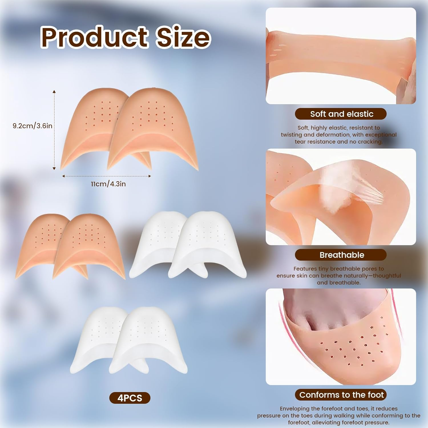 4 Pairs Silicone Gel Toe Protectors Ballet Lace Protectors - Soft Gel Pads for Pointe Shoes, Breathable, Reusable, for Dance, Ballet and Weddings - Protective and Comfortable image number 5