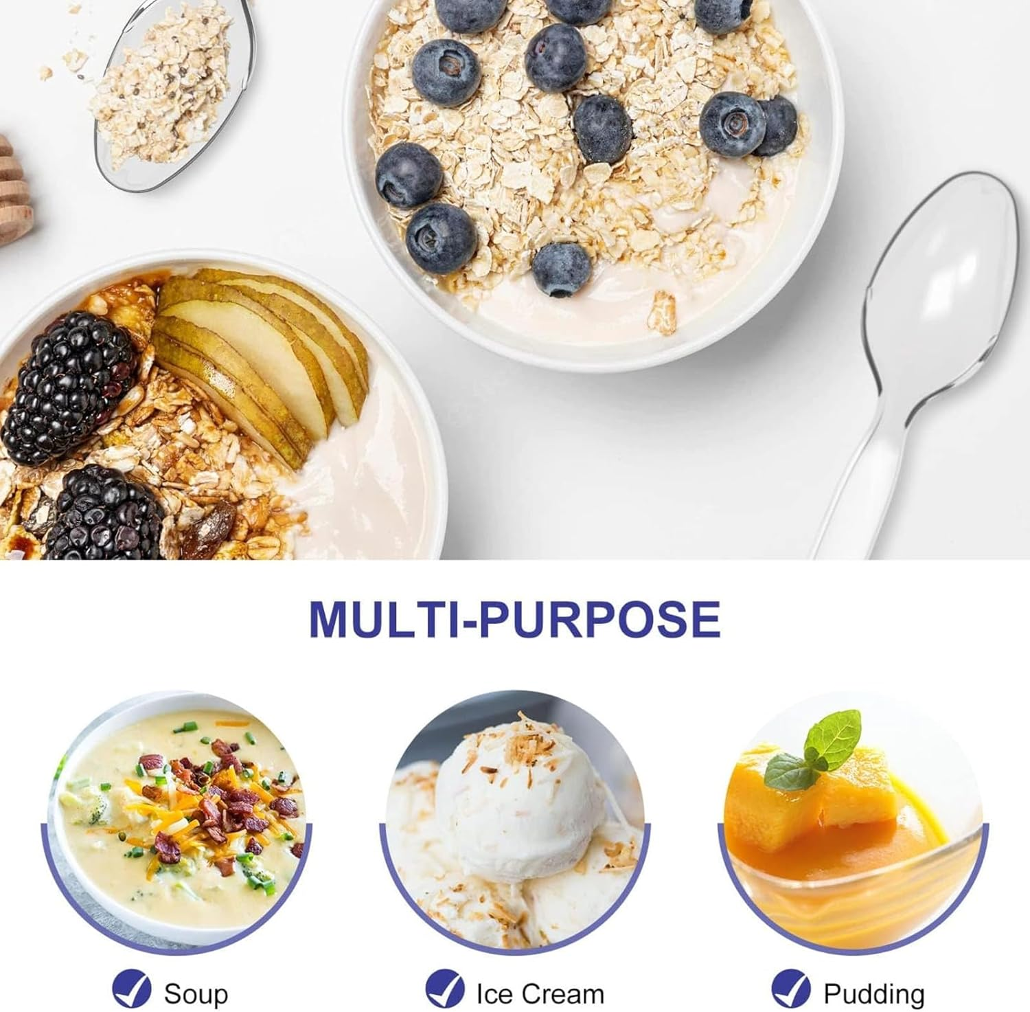 Reusable Plastic Dessert Spoons, Heavy Duty Reusable Spoons Hand Washable, Cutlery Tablespoon, Plastic Cutlery for Parties and Basic Everyday Tableware and Dinnerware Pack of 50 (Clear) image number 6