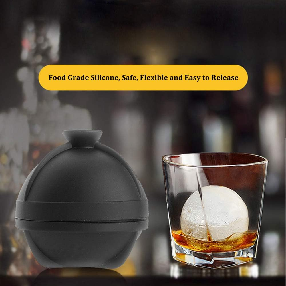 Helpcook round Ice Ball Molds - Silicone Sphere Ice Molds with Built-In Funnel-Makes 2.5 Inch Large Ice Balls for Whiskey & Cocktails (2/4/6 Pack) 4 Pack Black