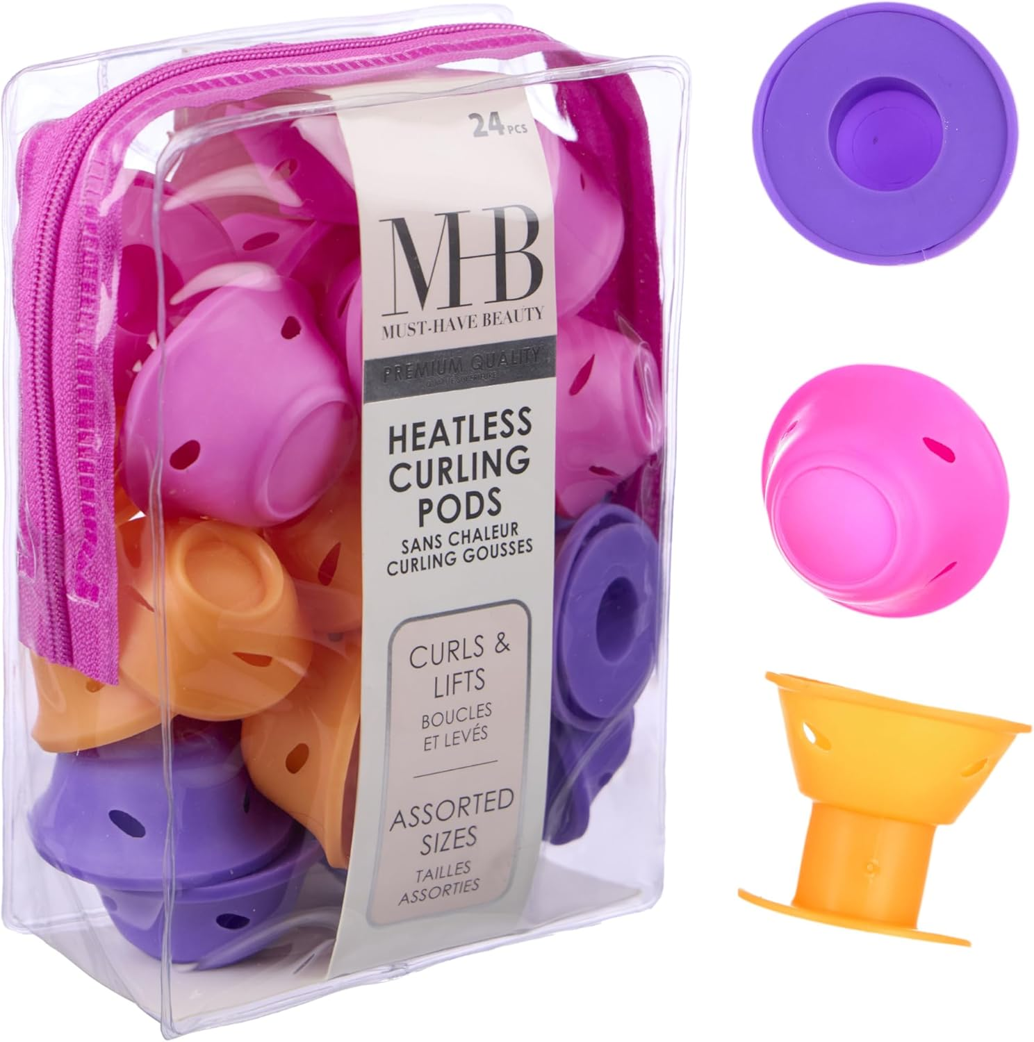 Expressions 24Pc Heatless Curling Pods - Silicone Hair Rollers for No Damage Curls, Value Pack, Overnight Hair Curlers for Versatile Hairstyling (Brights)