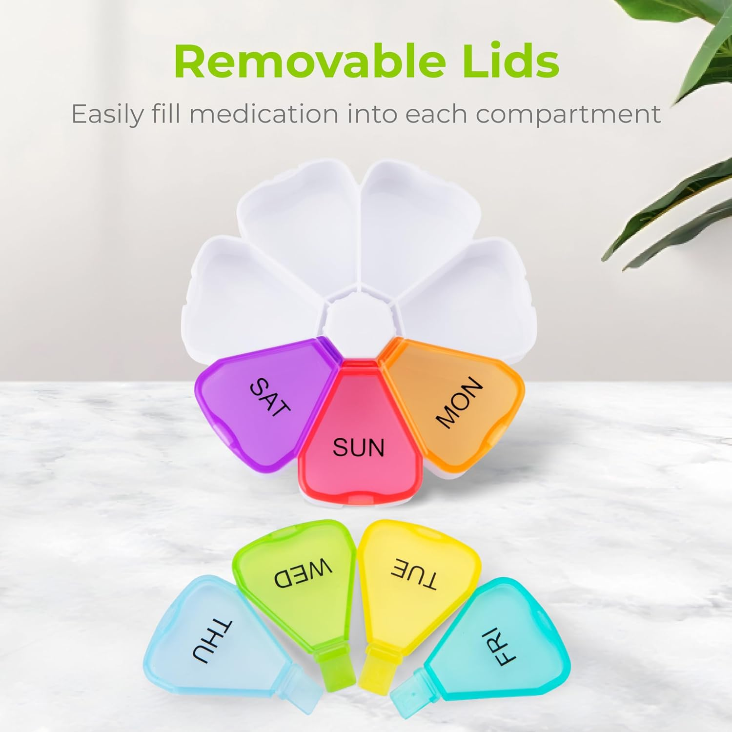 Opret Weekly Pill Organiser, Cute Pill Box 7 Day 1 Times a Day, Portable Travel Tablet Organiser with 7 Large Compartments for Vitamins Supplements Medication (Rainbow)