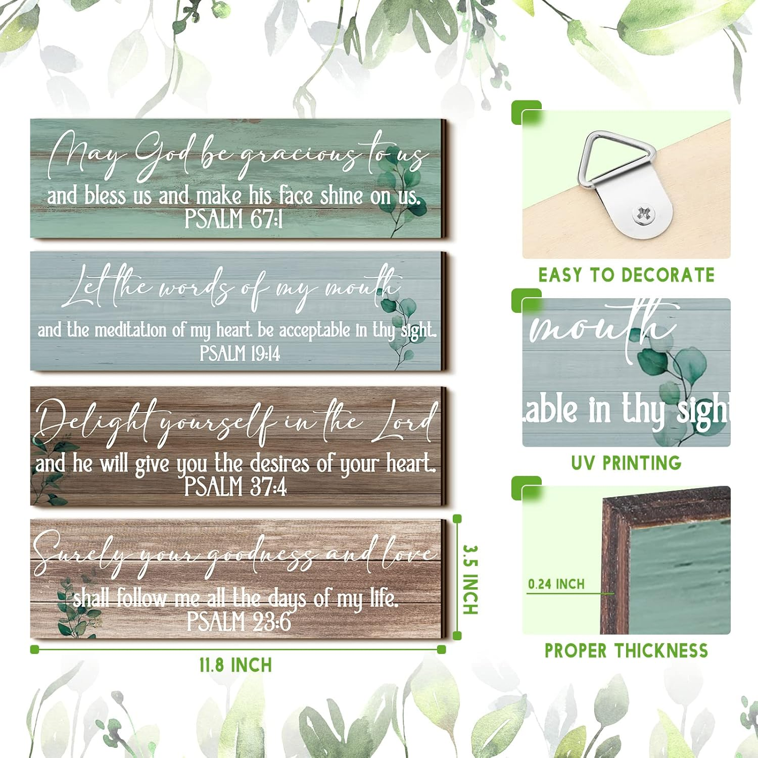 Yulejo 4 Pieces Bible Verses Wall Decor Psalms Scripture Wooden Christian Sign Rustic Wall Art Prayer Decorations for Home (Delicate Style) image number 1