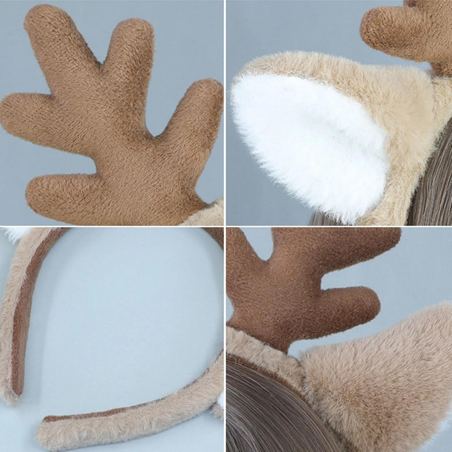 Dinghaole Dark Brown Animal Antler Headband - Adjustable Christmas and Halloween Costume Accessories with Realistic Deer Ear Design