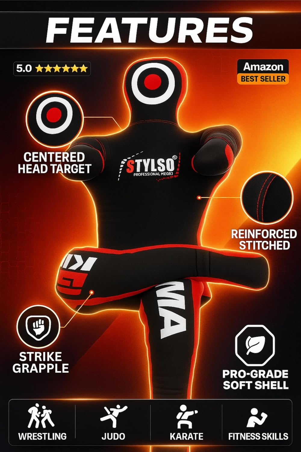 Stylso Un-Filled Grappling Dummy Wrestling Dummy Jiu Jitsu Dummy image number 3