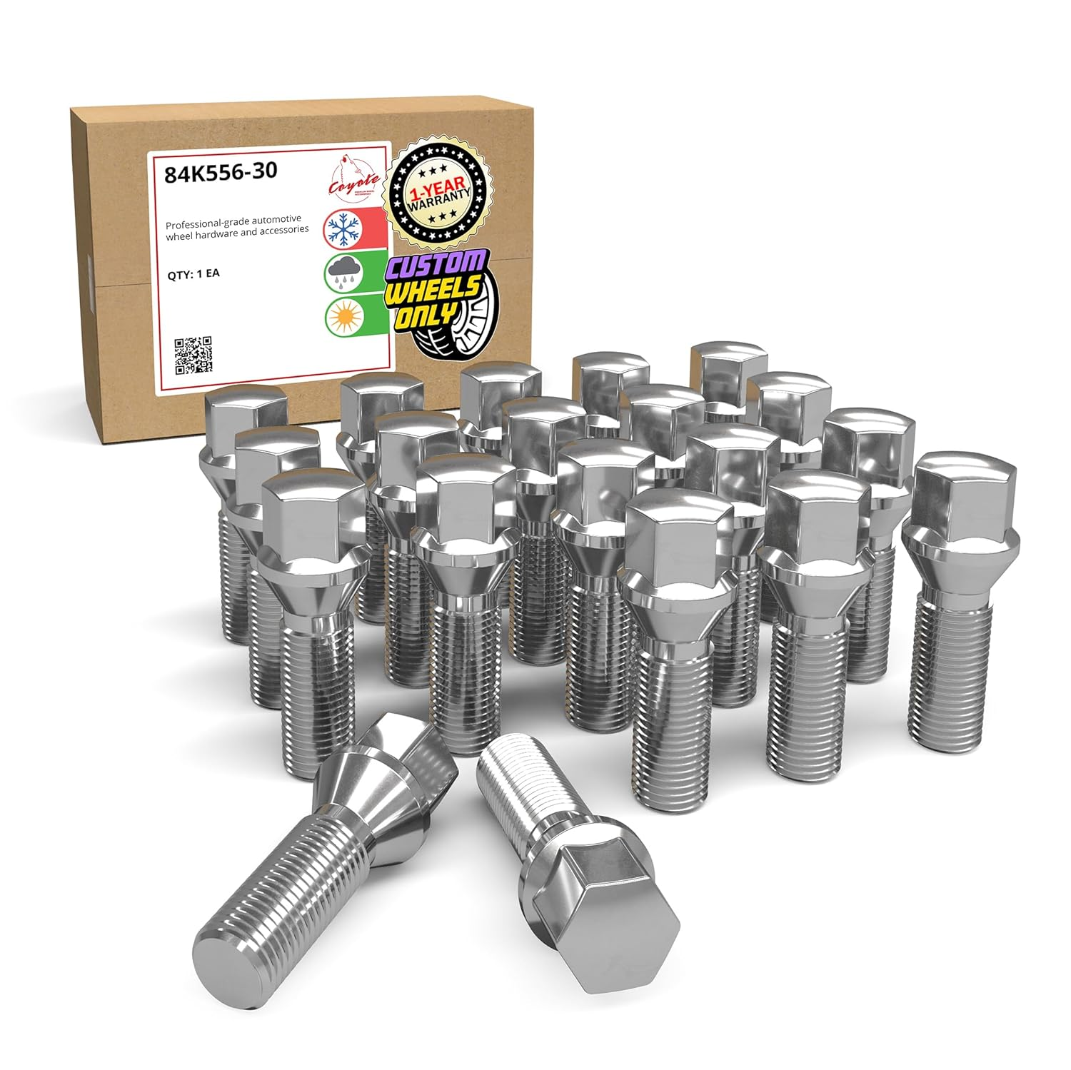 Wheel Accessories Parts Set of 20 Black 14X1.5 Lug Bolts Conical Seat with 17Mm Hex, 30 Mm Shank Length, Acorn Seat Lug Bolt Designed for Aftermarket Wheels (20 Bolts, Black, M14X1.5/14 1.5)