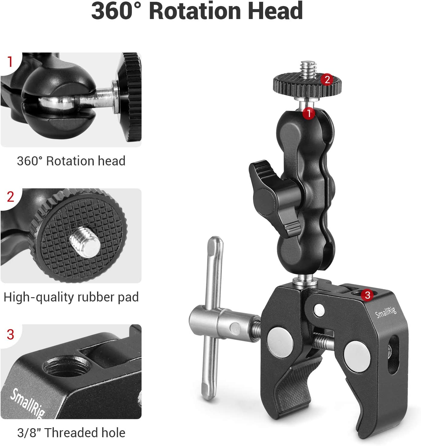 Smallrig Multi-Functional Ballhead Clamp Double Ball Adapter with Bottom Clamp - 2164 image number 2