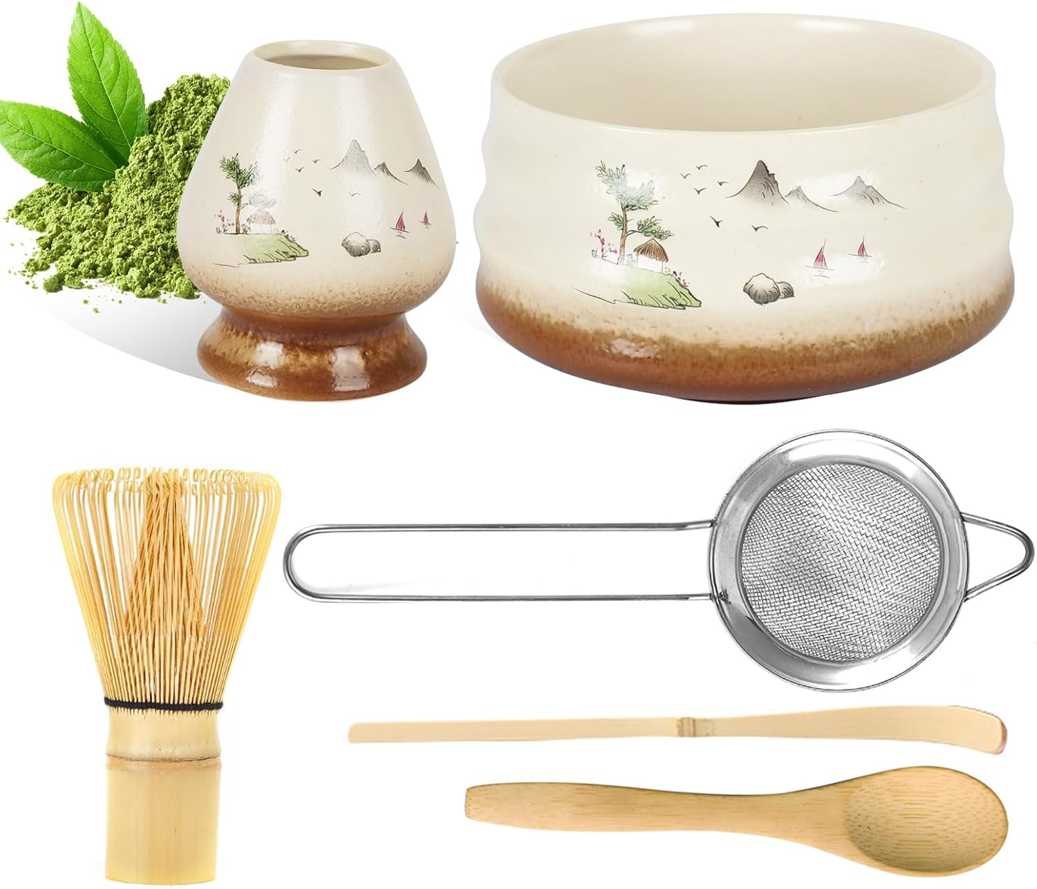 6PCS Matcha Whisk Set,Exquisite Handcrafted Bamboo Matcha Whisk Set,Includes Ceramic Matcha Bowl&Matcha Whisk Holder Bamboo Matcha Whisk&2 Scoop&Stainless Steel Tea Strainer&Matcha Bowl Matcha Tea Set image number 6
