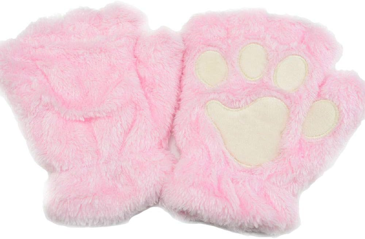 Himine Cat Claw Bear Paw Fingerless Winter Plush Gloves 1*Pair