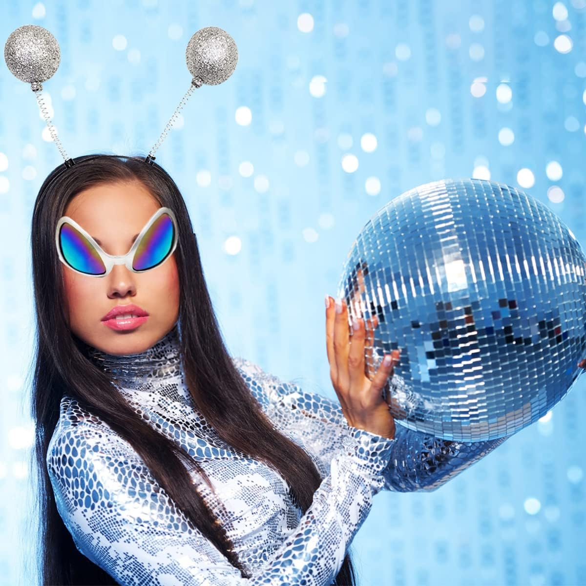 2 Pairs Alien Headband and Glasses,Alien Rainbow Lens Sunglasses,Headband Boppers Antenna for Adults and Kids image number 5