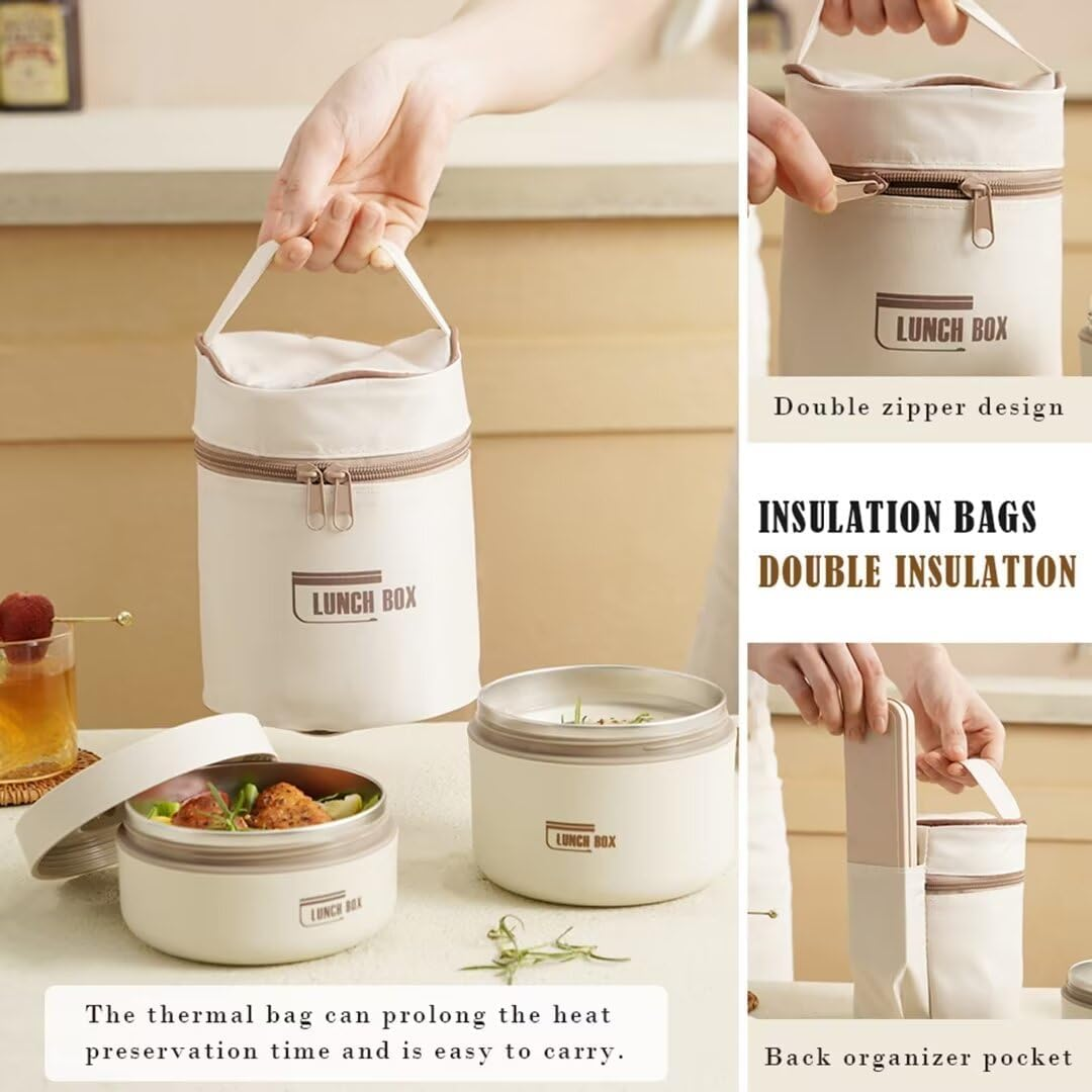 SENIURIS Portable Insulated Lunch Box Set for Kids and Adult, Food-Grade 304 Stainless Steel Lunch Containers with Thermal Bag.（2Pcs） image number 5