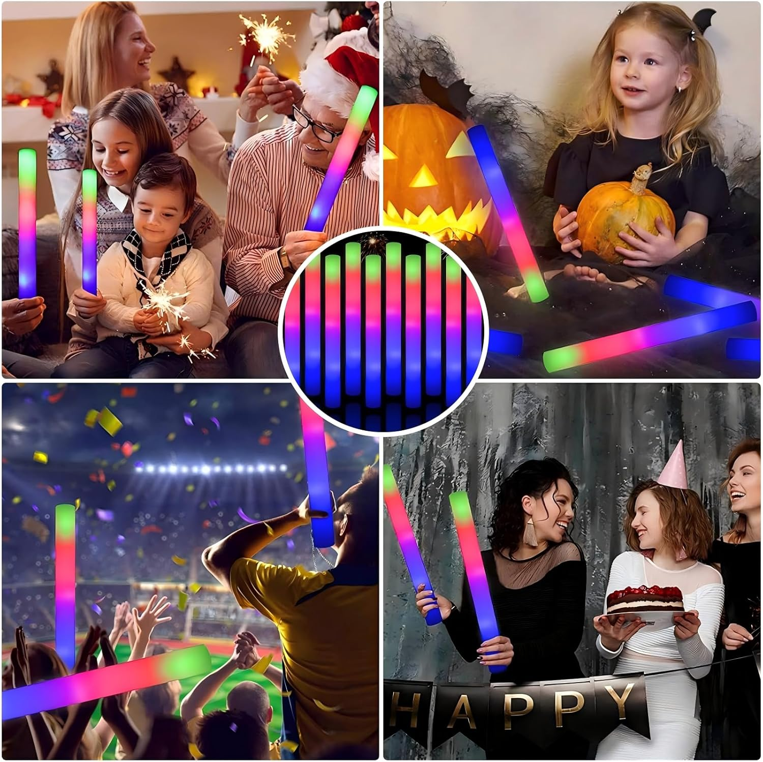 Foam Glow Sticks, 30 Pcs Bulk Giant 48CM LED Foam Stick, Glow in the Dark K Party Supplies with 3 Modes Colorful Flashing, Neon Party Favors for Birthday, Wedding, Carnival, Concerts, New Year, Guests image number 1