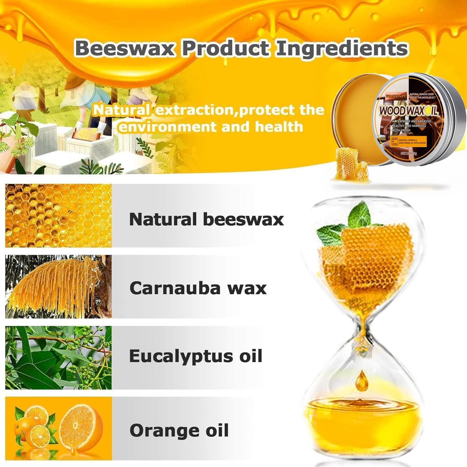 Wood Seasoning Beeswax Furniture Polish & Restoration Care Beeswax with Sponge, Suit for Woods & Furniture, Bamboo, Wooden Surfaces, Wood Polish Protection - 200G image number 6