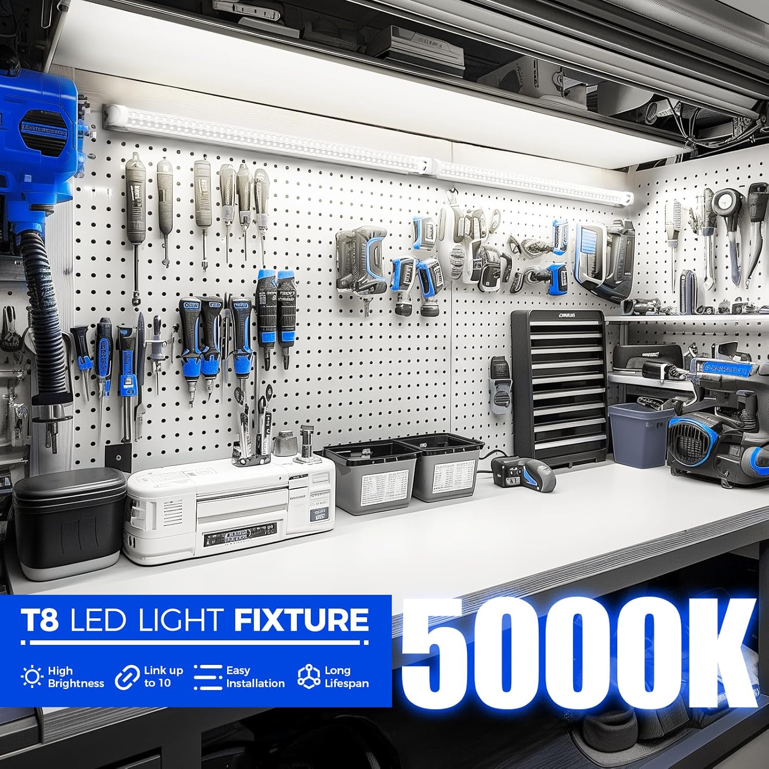 Barrina T8 LED Shop Light 2FT, 20W 3000LM 5000K, T8 LED Light Fixture, V Shape, Daylight White, Clear Cover, Hight Output, Shop Lights for Garage Warehouse Workshop, 2 Packs image number 4