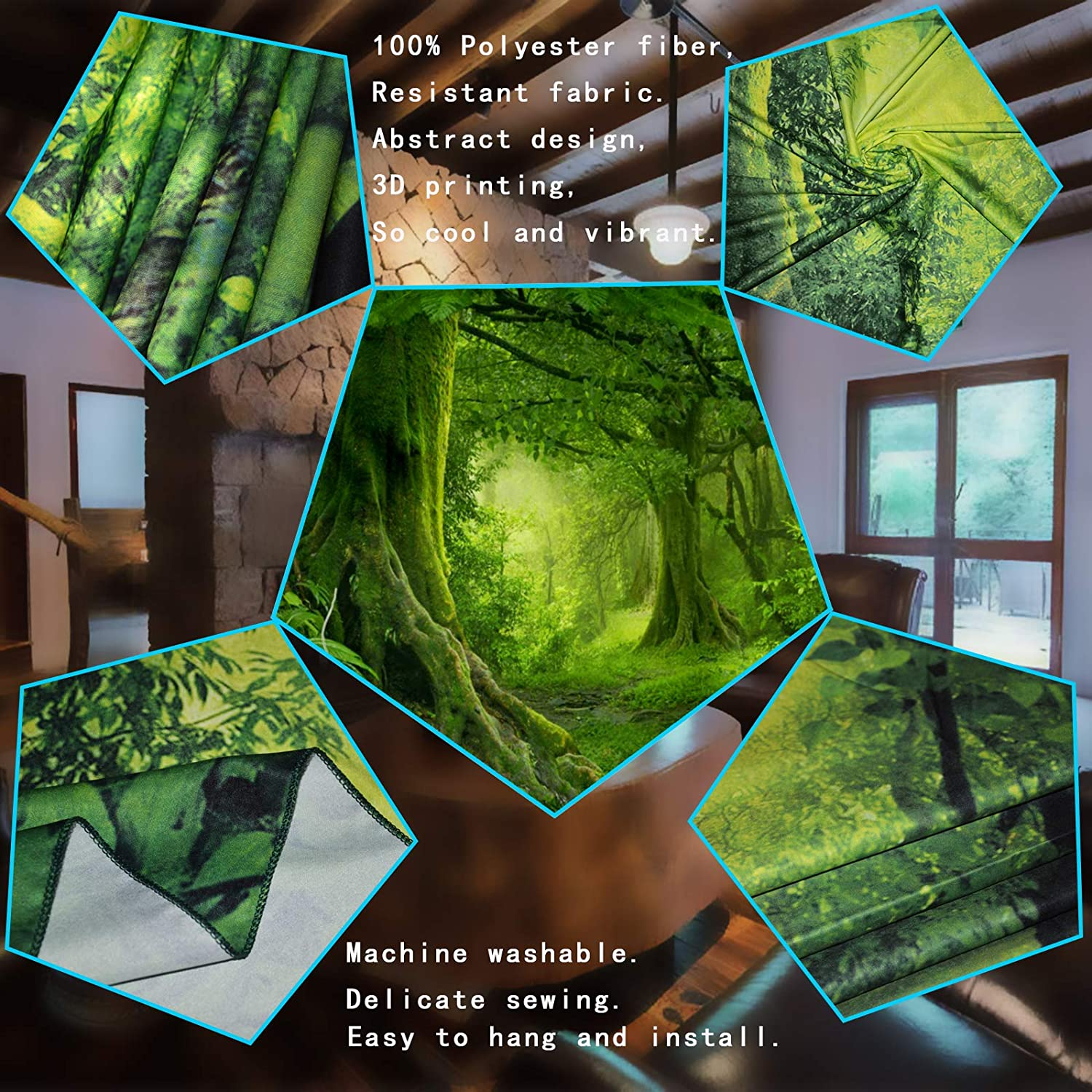 Lahasbja Virgin Forest Tapestry Green Tree in Misty Forest Tapestry Wall Hanging Nature Scenery Wall Tapestry Decor for Living Room Bedroom (XL/70.8"&times;92.5", Green Trees)