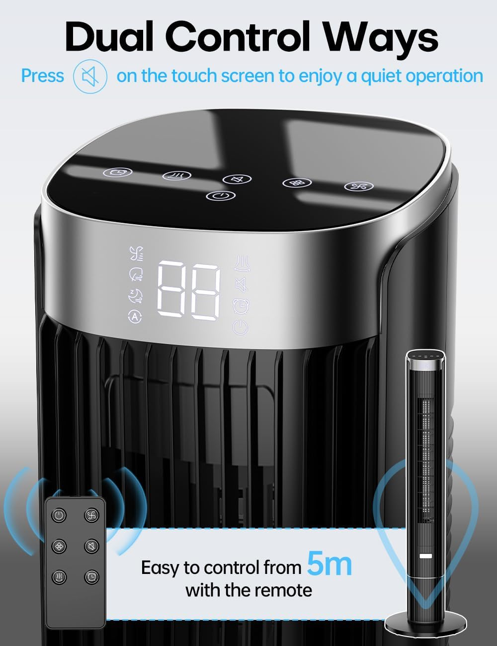 COOLECH 110CM Bladeless Tower Fans W/4 Speeds & 4 Modes, Remote Control, 25Db Quiet for Sleep, 90&deg; Oscillating, 12 Timer, 8.5M/S, Cover up to 25㎡, Display Auto-Off, 60W Cooling Fan for Room Bedroom