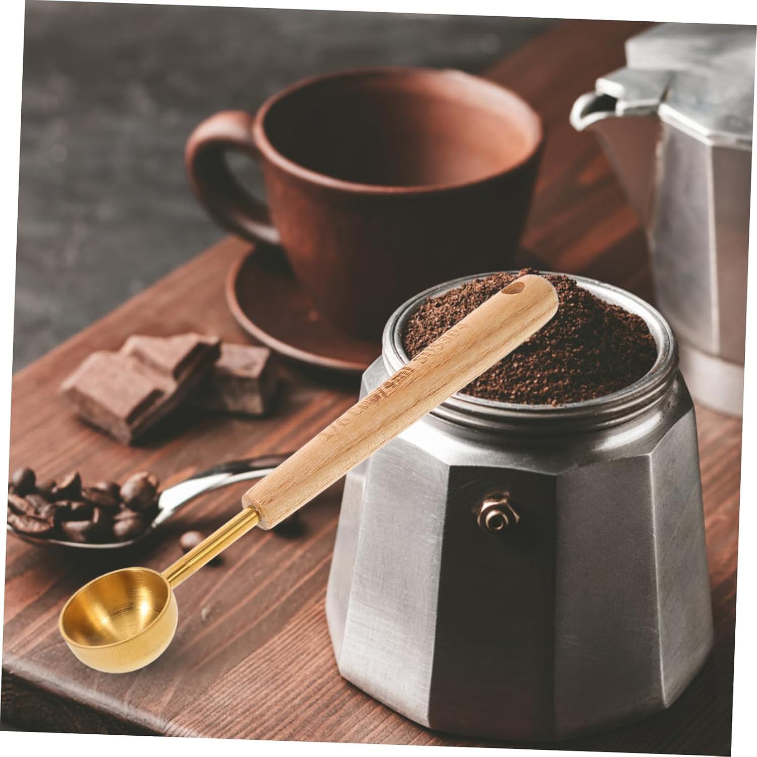 Zerodeko Coffee Milk Powder Measuring Spoon Wood Handle, Gold Matte 1/6 Cup 4Ml Stainless Steel Espresso Teaspoon for Baking and Kitchen Use image number 4