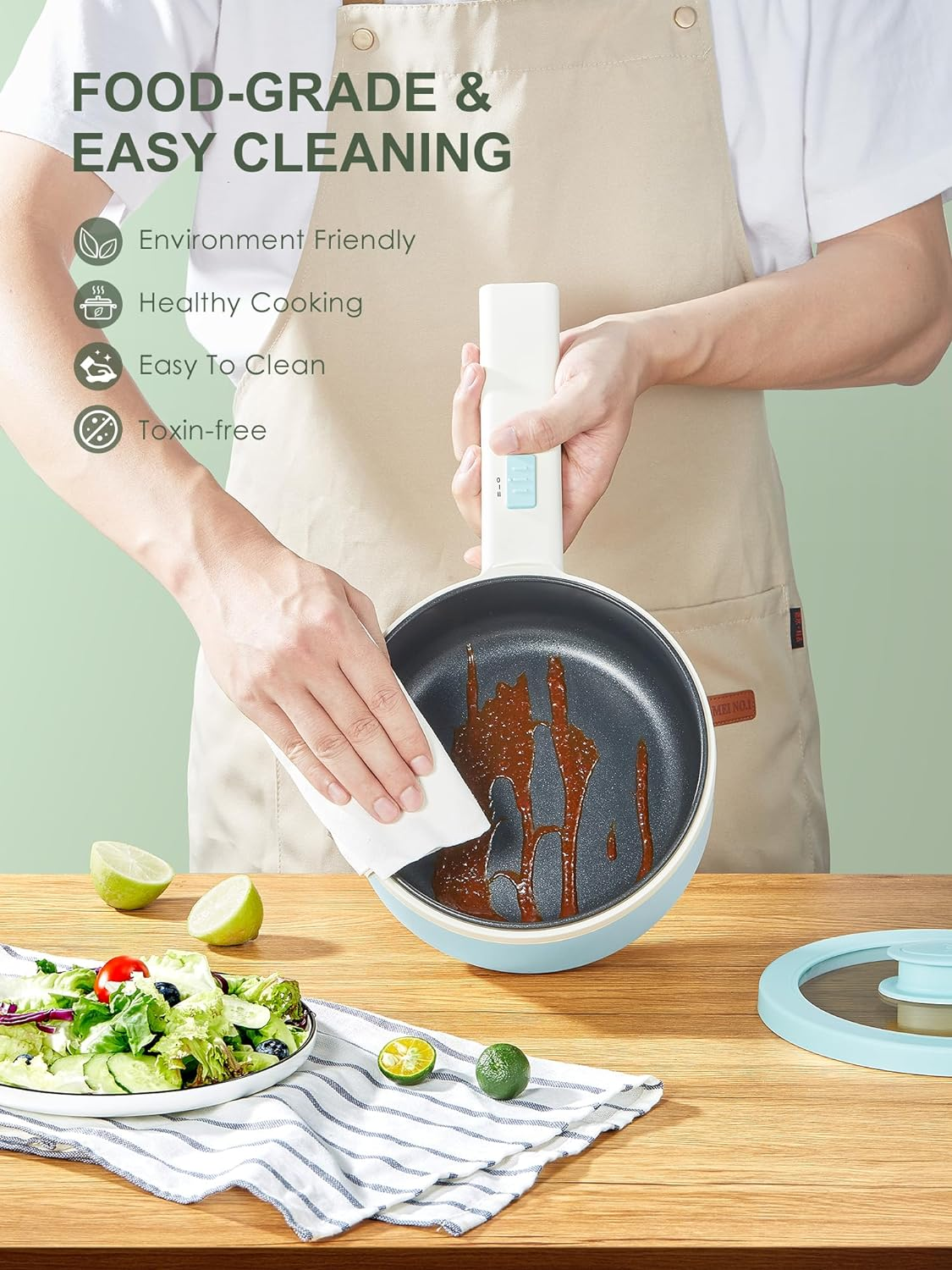 Reemix - Electric Hot Pot with Steamer, 1.6L Ramen Pot Non-Stick Steak, Egg, Fried Rice, Ramen, Oatmeal, Soup, Personal Portable Hot Pot, Great for Bedroom And image number 4