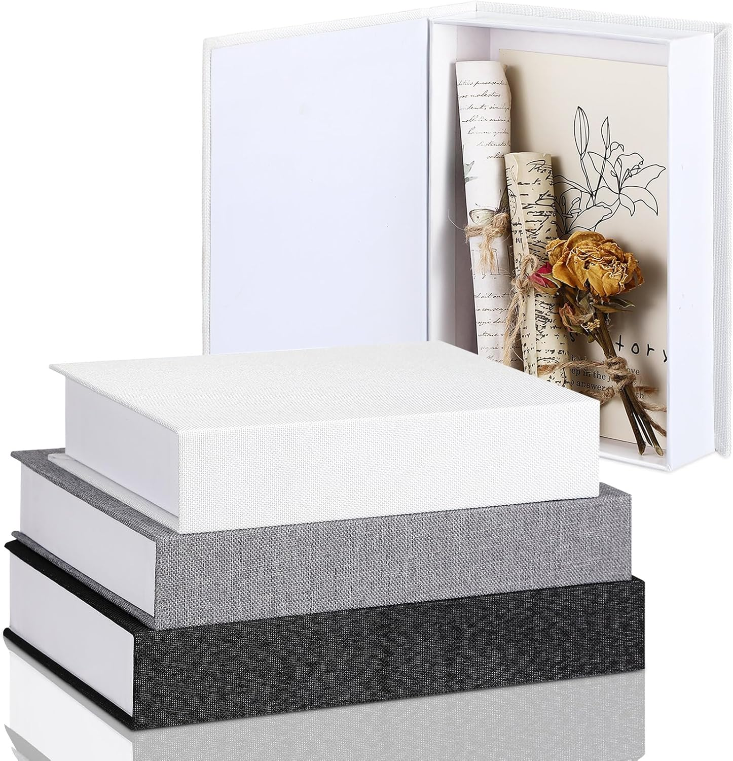 Tioncy 3 Pcs Fake Book Box Neutral Linen Book Box Decorative Faux Prop Storage for Farmhouse Home Decor Shelf Table Card Photo DIY Keepsake Gift(8.6 X 6.1 X 1.8 Inch,Beige)