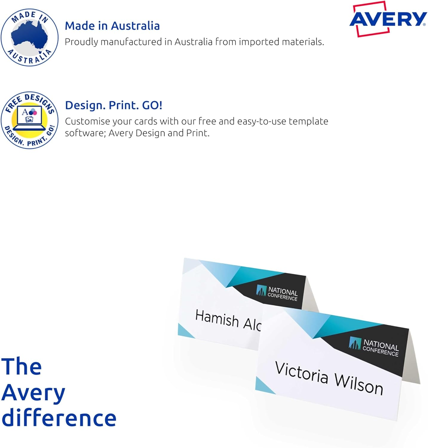 Avery Printable Folded Place Cards - Conferencing Supplies - Name Cards, 85 X 50 Mm, 40 Cards / 10 Sheets, 260 GSM (982503 / C32073)