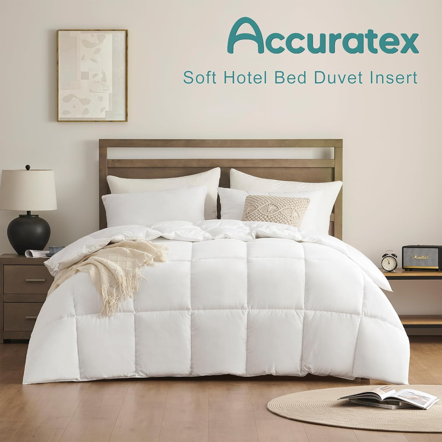 ACCURATEX 100% Cotton Quilt/Comforter/Doona Queen Size,400Gsm Filling Thick Fluffy down Alternative Duvet,White Hotel Bedding Duvet Insert with Corner Tabs,Breathable&Soft (210X210) image number 3