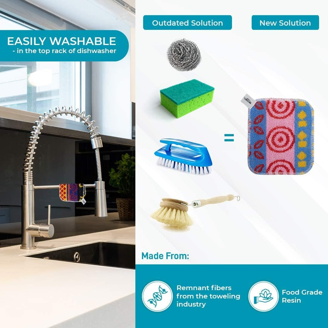 Skoy Cotton Cleaning Scrub, Non-Scratching, Reusable Scrub for Kitchen and Household Use, Environmentally Friendly, Dishwasher Safe, Assorted Colors and Designs - 1 Piece