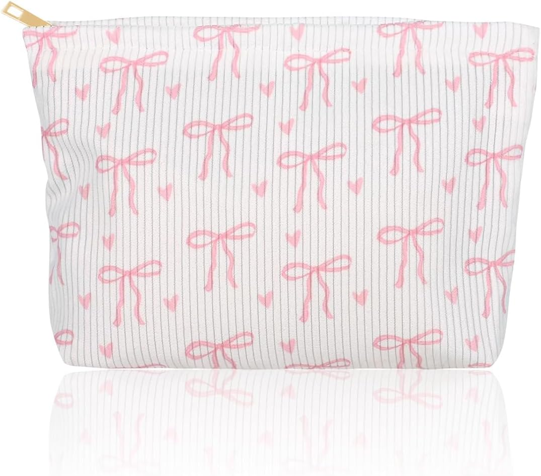 JYNVO Cosmetic Bag Small Bow Make up Bag Women Girls Makeup Bag Organiser for Travel Gift - Pink image number 4
