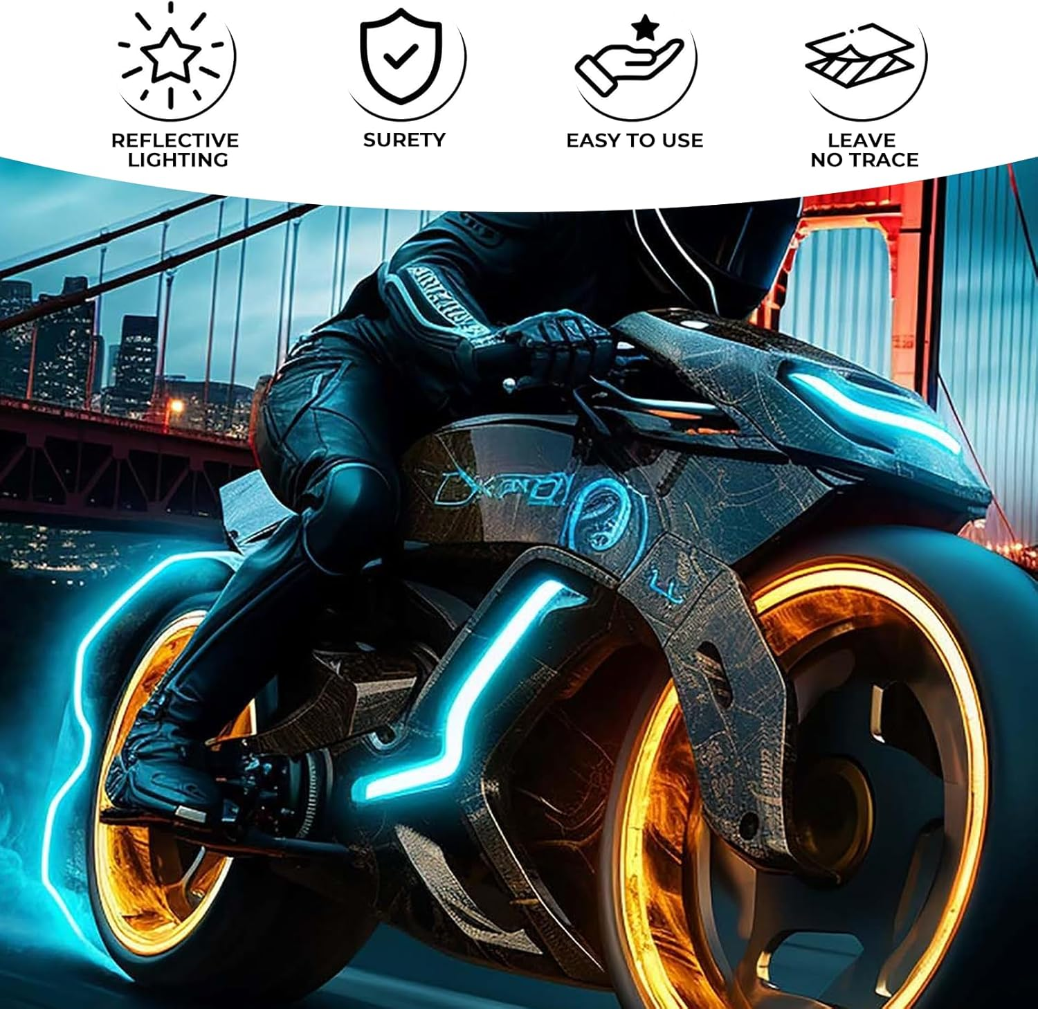 MAEZOE 10Pcs Black Reflective Stickers for Motorcycle Helmet &ndash; Night Visibility, Weatherproof Adhesive, Discreet Design &ndash; for Bike, Scooter, Kids Helmet Riders image number 1