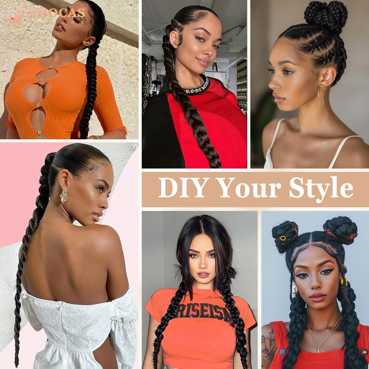 PHOCAS Long Braided Ponytail Extension with Hair Tie 32'' DIY Synthetic Ponytail Hair Extensions Ponytail Hair Pieces for Women Daily Wear(Black)