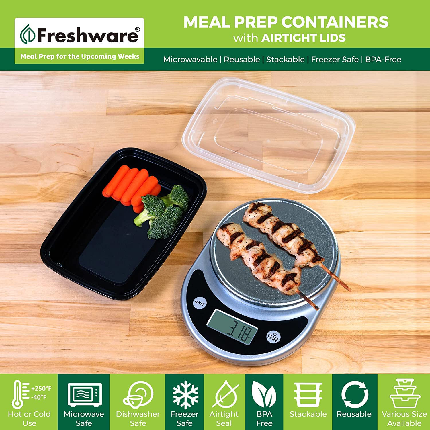 Freshware Meal Prep Containers [50 Pack] 1 Compartment Food Storage Containers with Lids, Bento Box, BPA Free, Stackable, Microwave/Dishwasher/Freezer Safe (16 Oz) image number 6