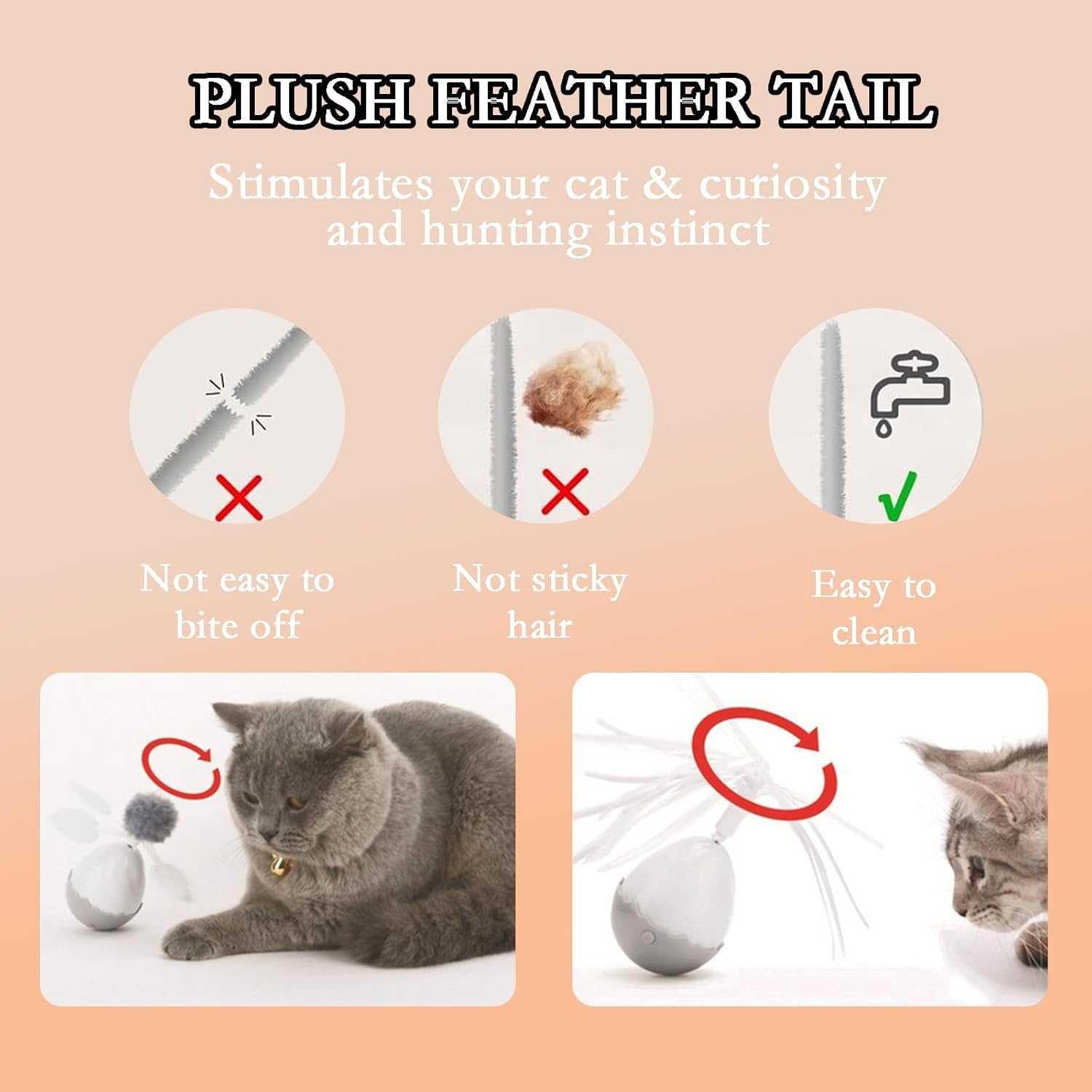 Interactive Cat Ball Toy Set - Automatic Rolling Chase Ball with Fluffy Tail Tumbler Teasing Cat Ball， Interactive Cat Toy for Kitten Toys, Cat Self Pleasure Soothing Toy Smart Cat Toy image number 2