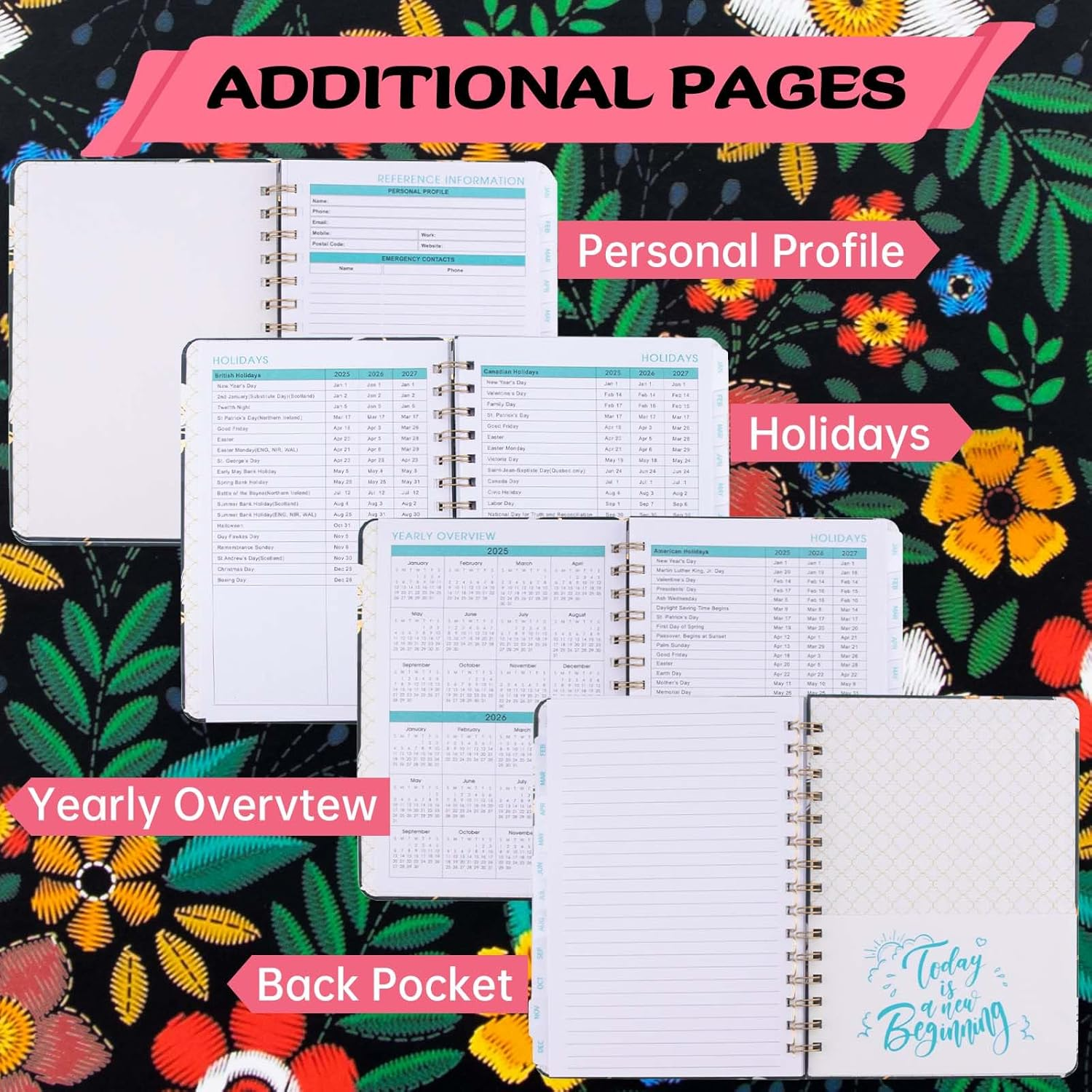 2025 Planner,Calendar 2025, Jan.2025 - Dec.2025, 2025 Planner Weekly and Monthly with Tabs, 6.3" X 8.4", A5 Hardcover with Back Pocket + Thick Paper+Elastic Closure -Oil Painting (E) image number 5