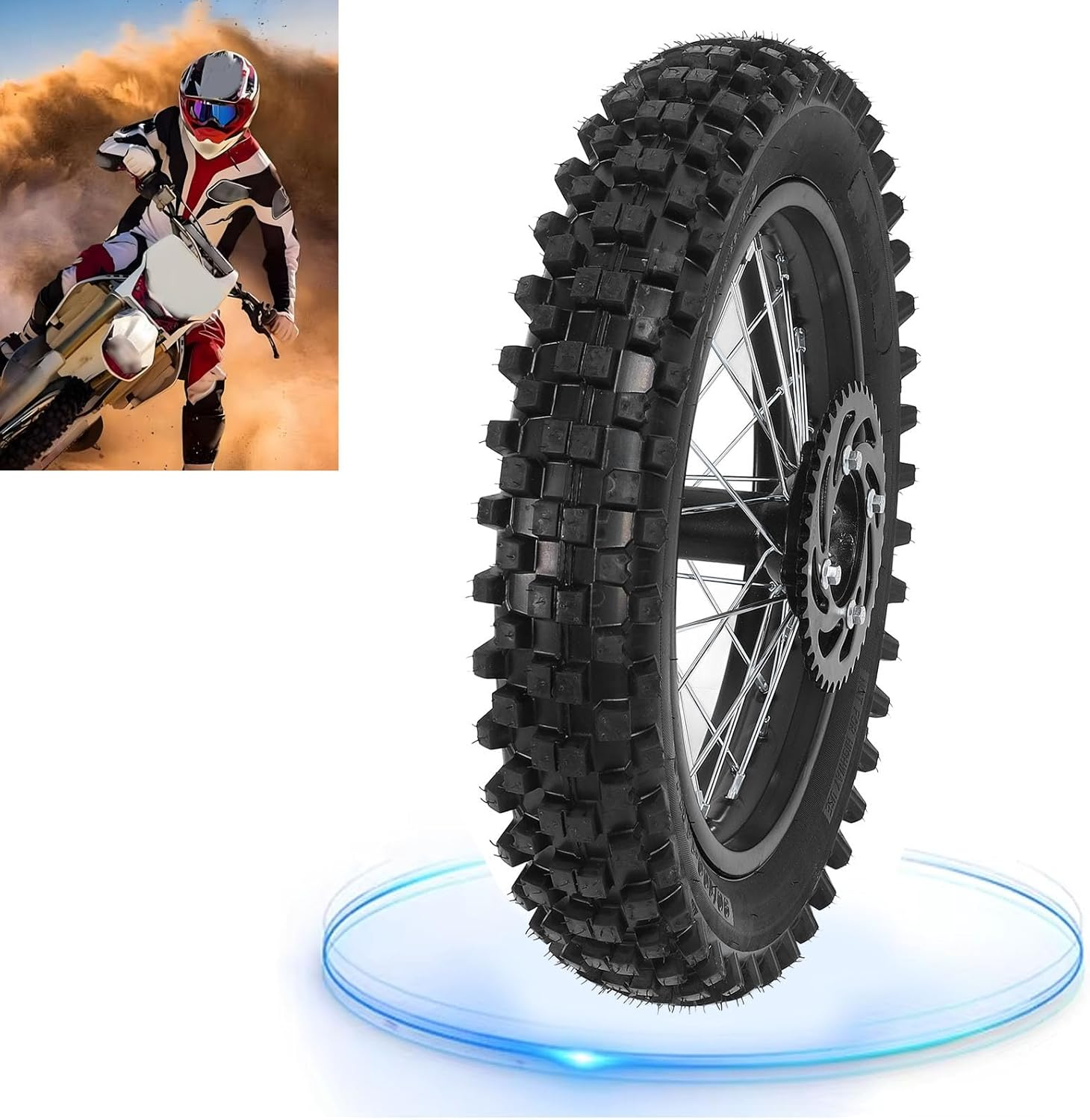 90/100-14 Rear Wheel Rim Tire, Rear Wheel Tire and Rim Inner Tube with 15Mm Bearing Assembly, Rotor & 420 41T Sprocket for Dirt Pit Bike Tao Kayo TSD 110 TD 125 image number 5