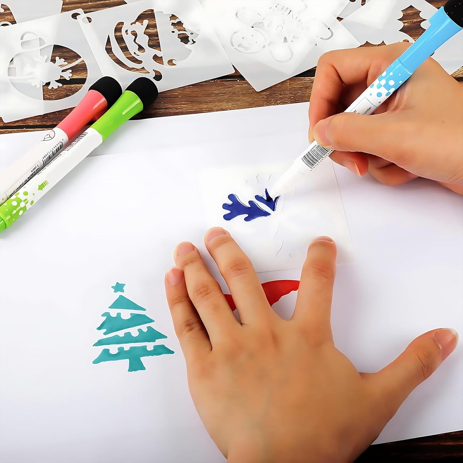 24 Pcs Christmas Stencils for Painting, Reusable Stencil Set for Crafts, DIY Wood Decorations, Includes Santa Claus, Tree, Snowflakes, Snowman image number 3