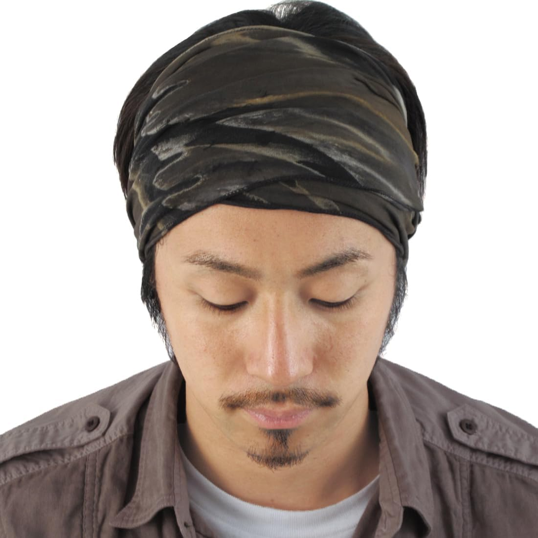 CHARM Mens Tie Dye Bandana Headband - Japanese Head Wrap Womens Hippie Hair Band Marble Khaki