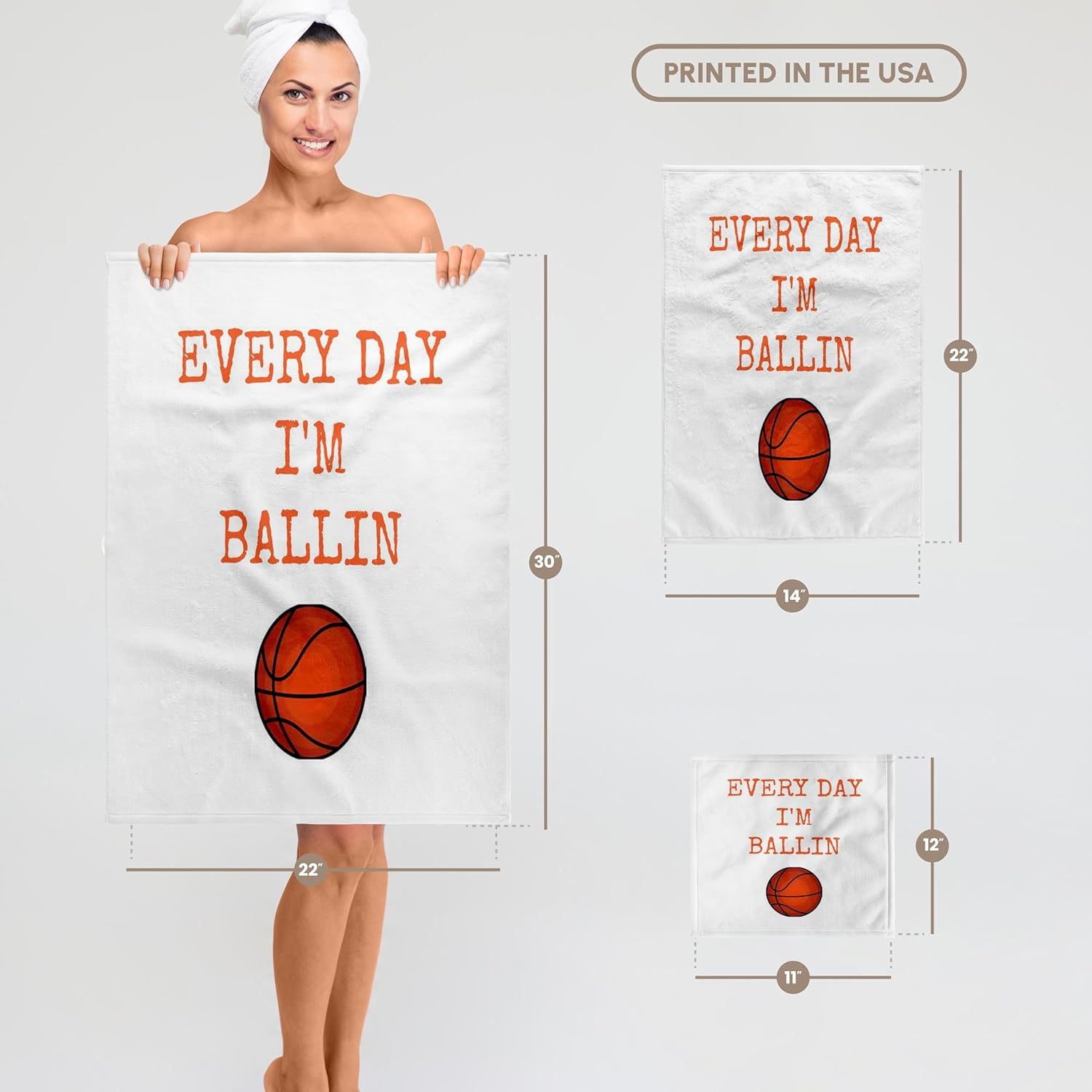 3D Rose Every Day Im Ballin Basketball Picture Orange Lettering TWL_172351_1 Towel, 15" X 22", Multicolor image number 6