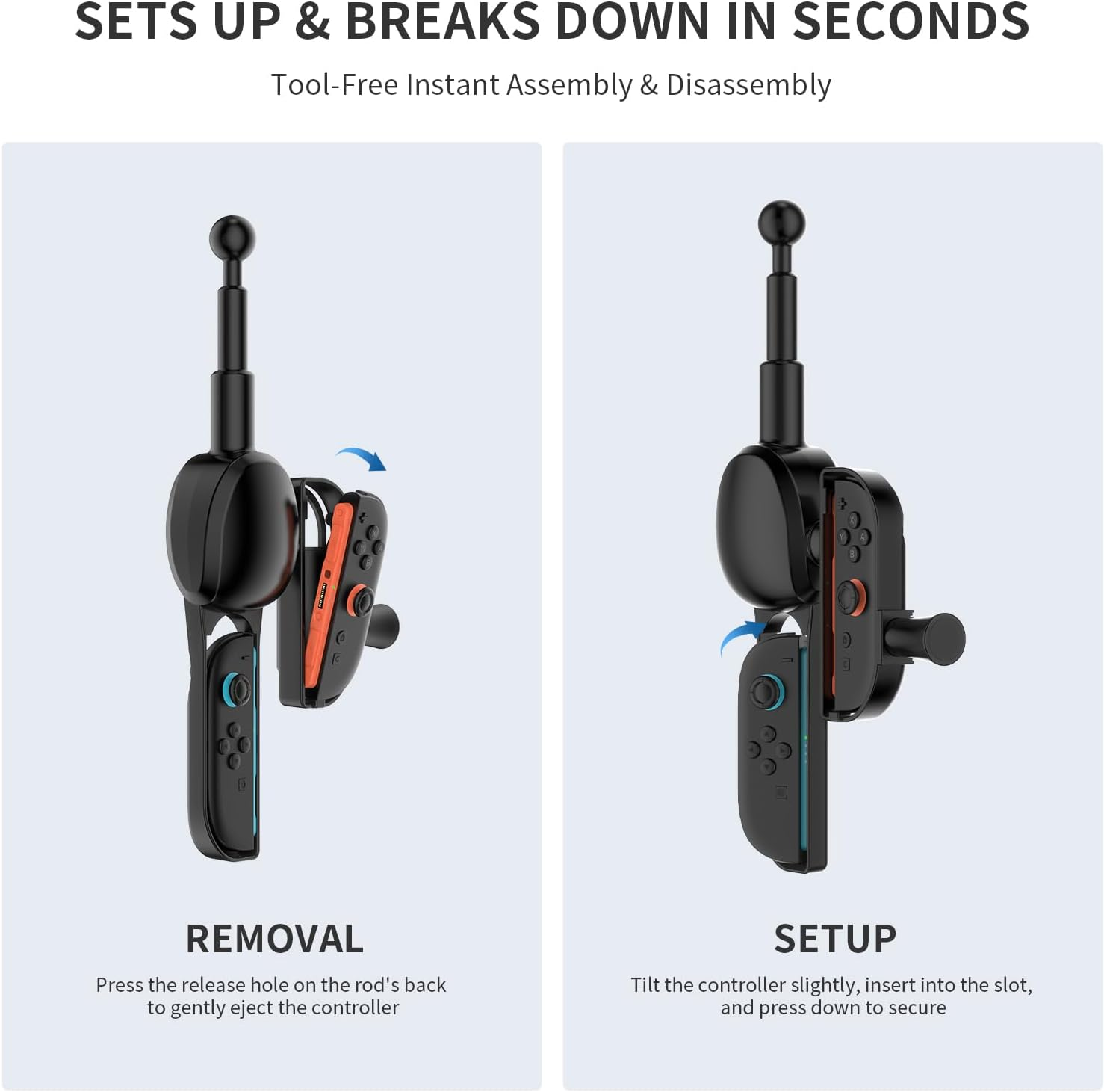 JDDWIN Fishing Rod Controller for Nintendo Switch 2 Joy-Con, Realistic Fishing Games Handle Grip Accessories Kit Compatible with Bass Pro Shops & Fishing Simulators image number 5