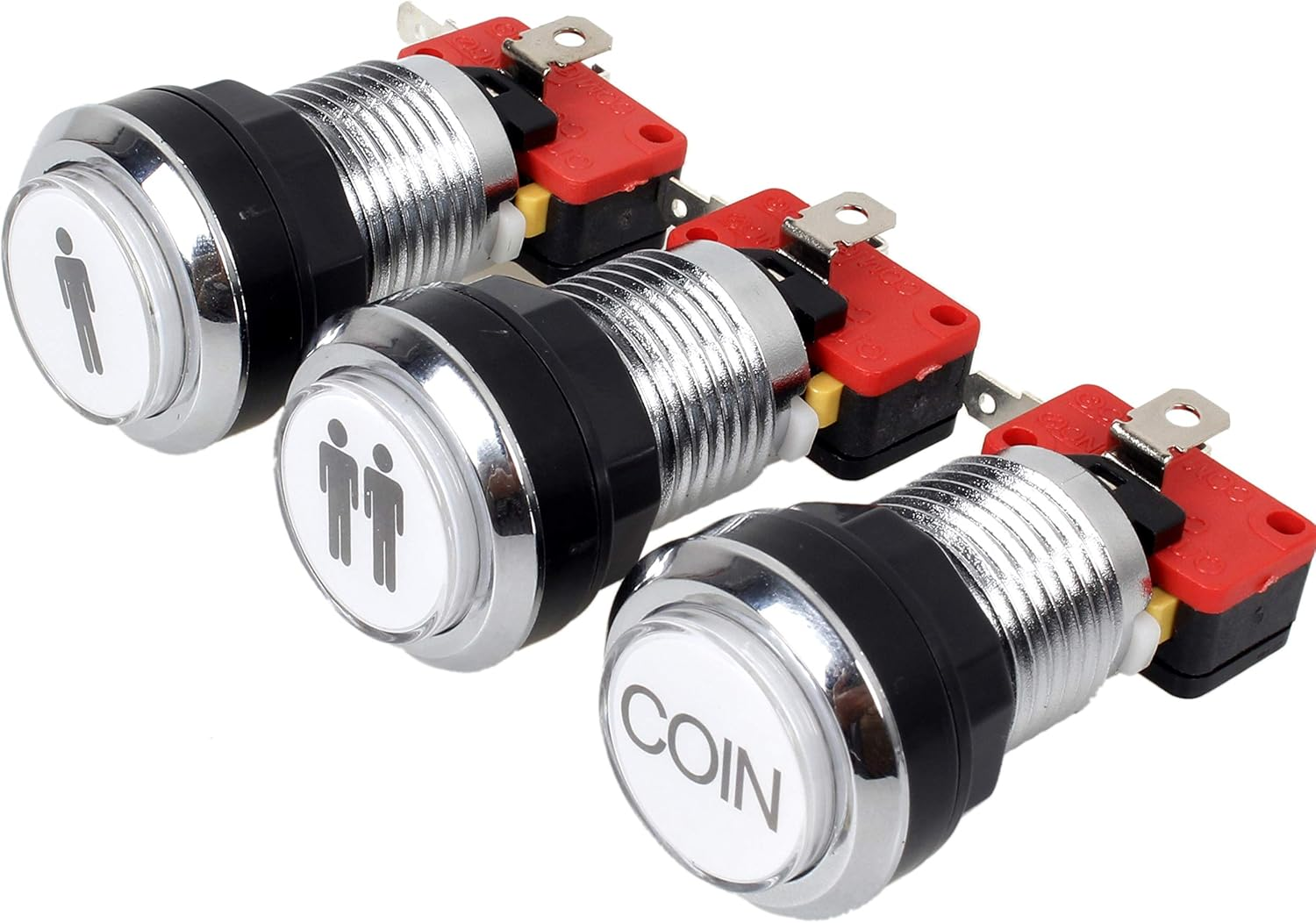 EG Starts Arcade Buttons Chrome Silver Plated 5V / 12V LED Illuminated Push Button 1P / 2P Player Start Buttons / 2X Coin Buttons for Mame/Jamma/Fighting Games/Arcade Video Games Kit Parts image number 4