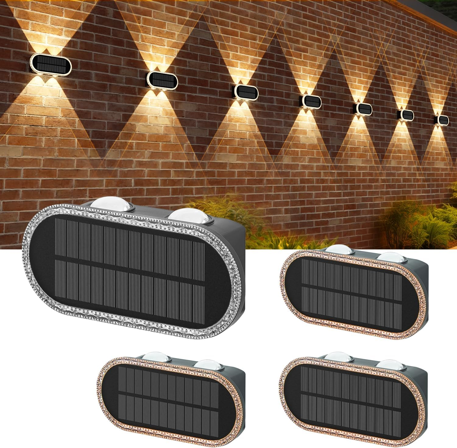 Hiromeco Solar Lights for Outdoor Wall Set of 4 Solar Wall Lights Outdoor with Double up & down Light - 3 Colour Modes Solar Lights Waterproof for Yard Garden Garage image number 2