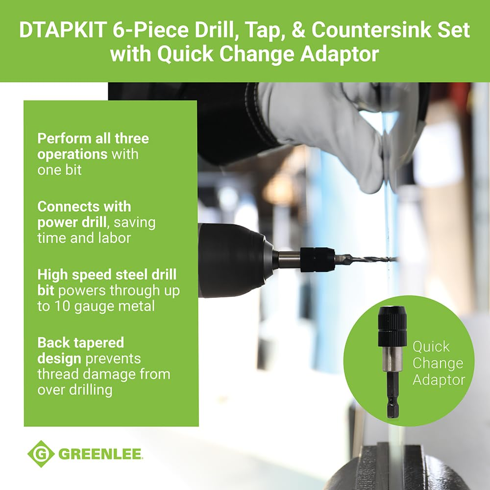Greenlee DTAPKIT 6-32 to 1/4-20 6-Piece Combination Drill and Tap Set image number 5
