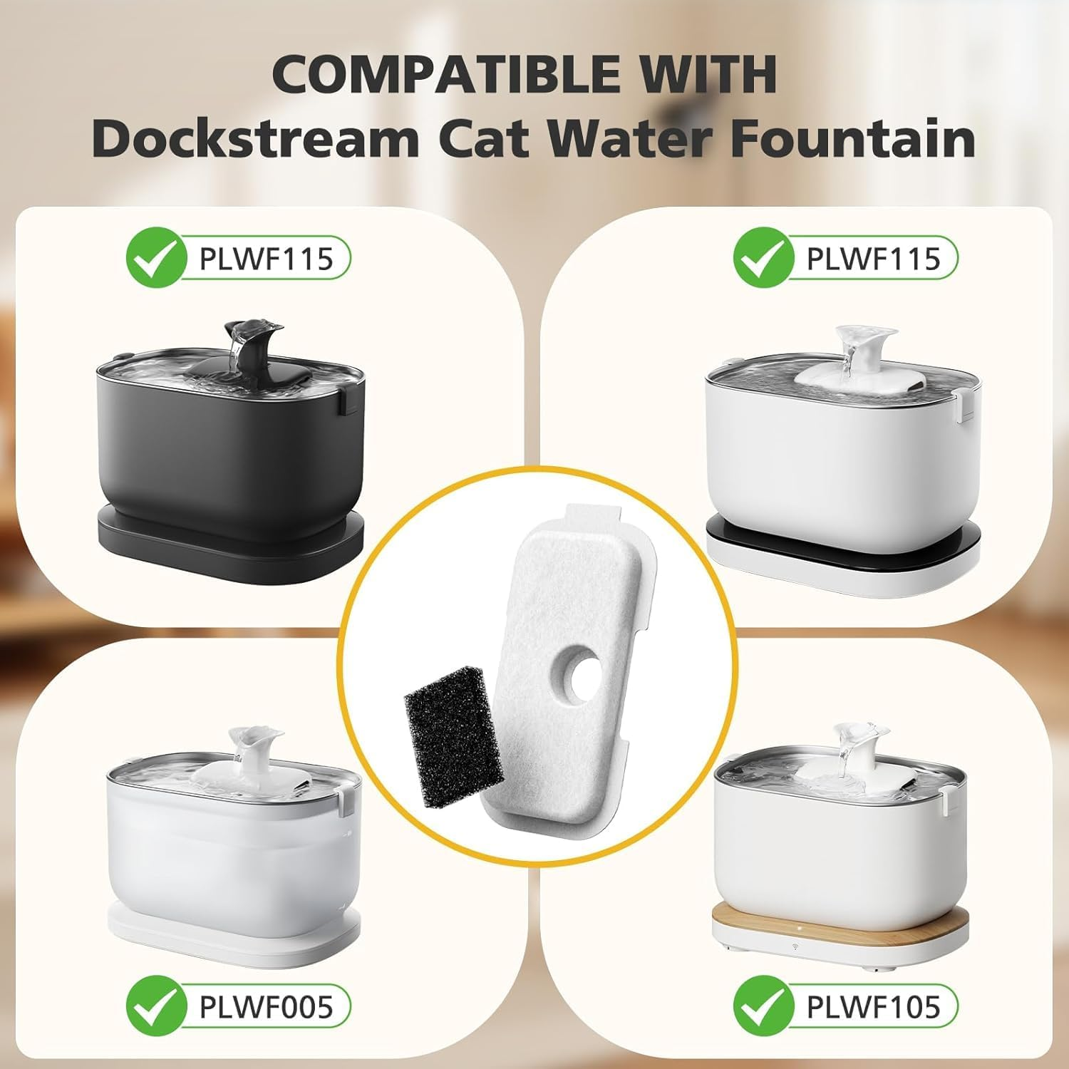 Cat Fountain Filter, Pack of 16 Water Fountain Filters for Dockstream Drinking Fountain for Cat PLWF105/PLWF115/PLWF005, Replacement Filter for Drinking Fountains, 16 Pieces Carbon Filters and 16 image number 3